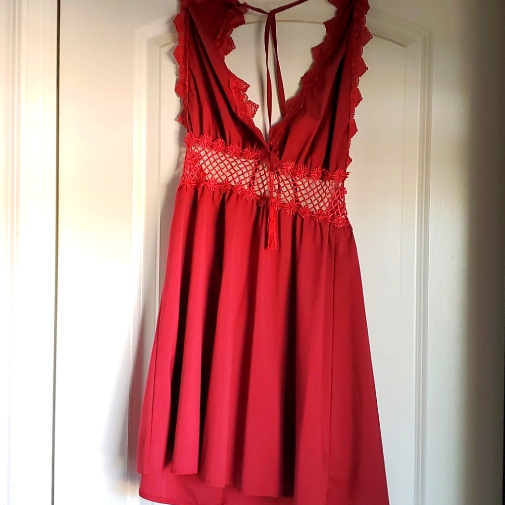 Red halter backless dress